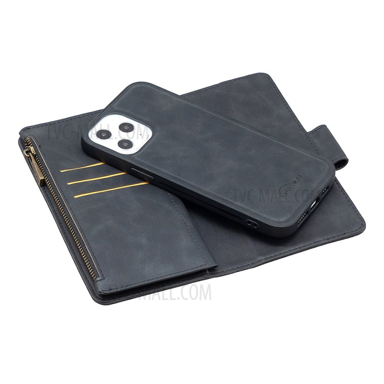 BF02 Zipper Pocket Detachable 2-in-1 Leather Wallet Stand Phone Cover for iPhone 12 Pro Max - Black-2