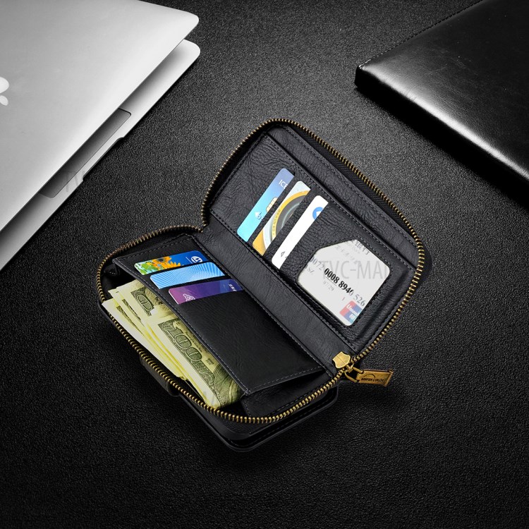 BF01 Zipper Wallet Style Detachable 2-in-1 Leather Protective Phone Cover for iPhone 12 Pro / iPhone 12 - Black-2