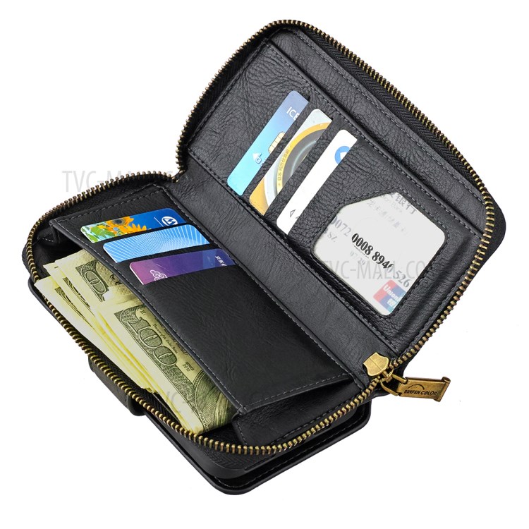 BF01 Zipper Wallet Style Detachable 2-in-1 Leather Protective Phone Cover for iPhone 12 Pro / iPhone 12 - Black-9