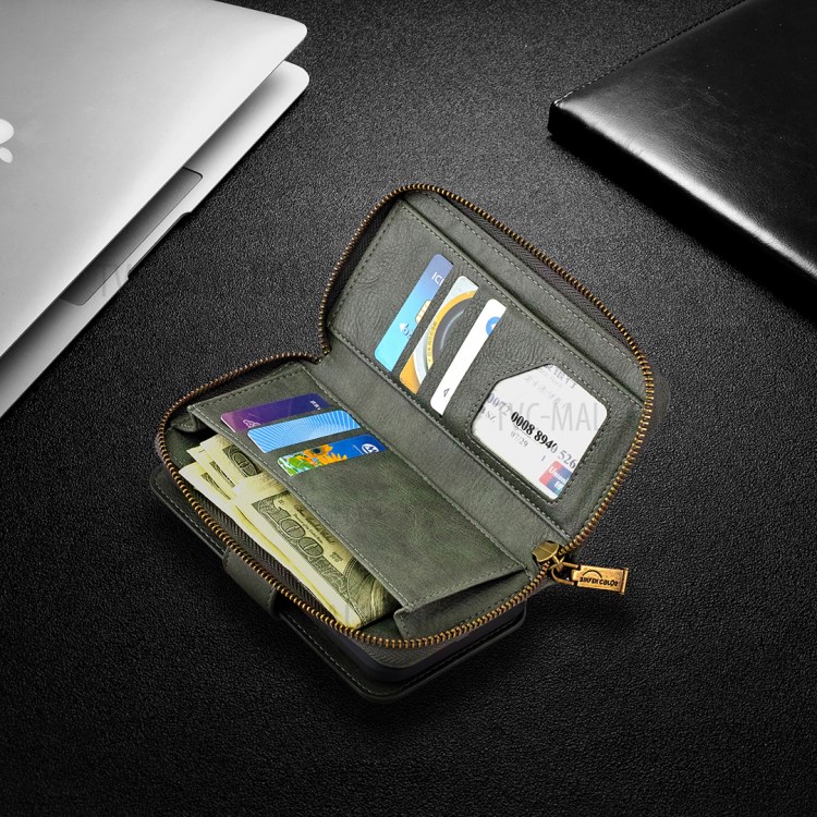 BF01 Zipper Wallet Style Detachable 2-in-1 Leather Protective Phone Cover for iPhone 12 Pro Max - Green-2
