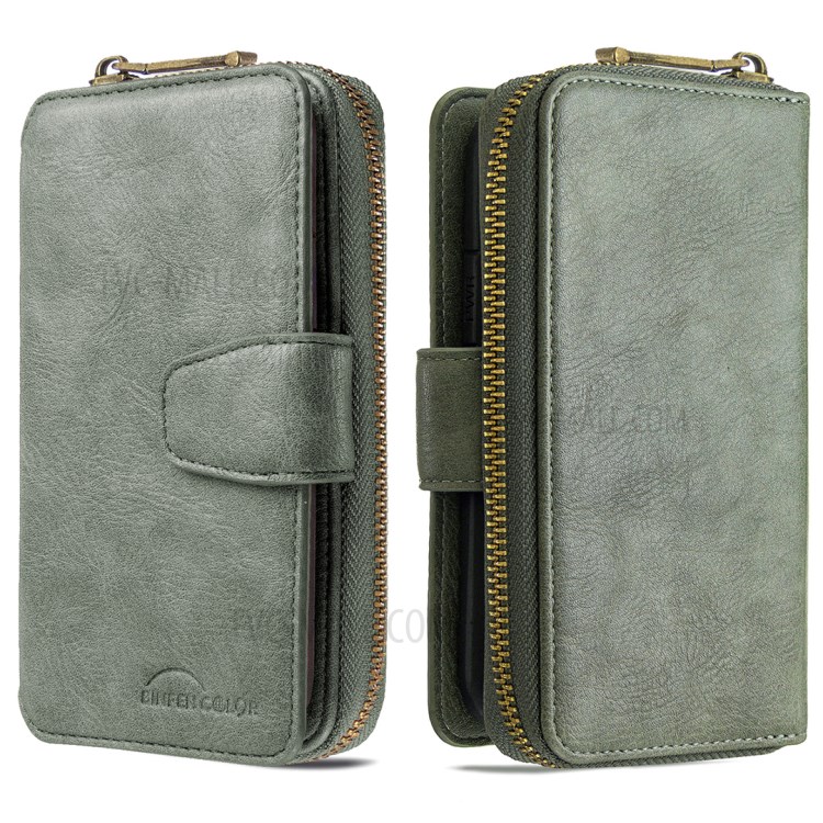 BF01 Zipper Wallet Style Detachable 2-in-1 Leather Protective Phone Cover for iPhone 12 Pro Max - Green-6