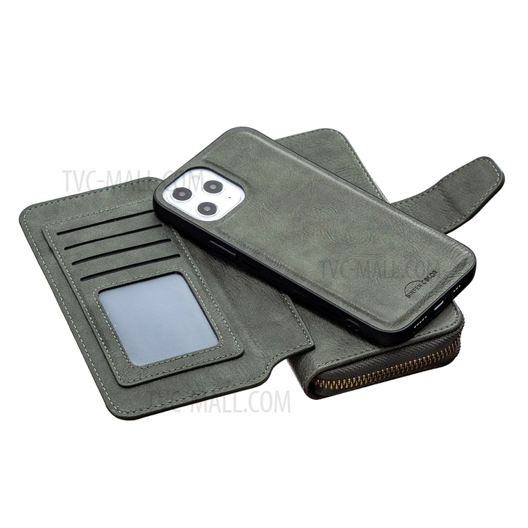 BF01 Zipper Wallet Style Detachable 2-in-1 Leather Protective Phone Cover for iPhone 12 Pro Max - Green-7