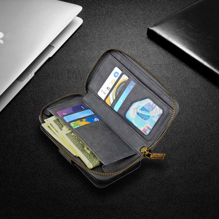 BF01 Zipper Wallet Style Detachable 2-in-1 Leather Protective Phone Cover for iPhone 12 Pro Max - Grey-2