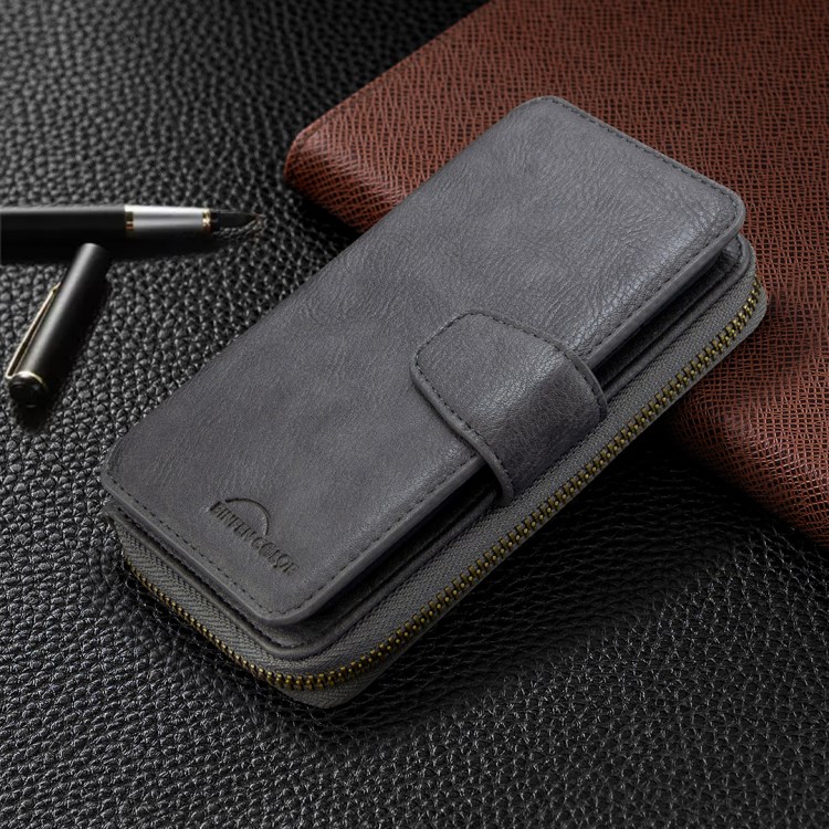 BF01 Zipper Wallet Style Detachable 2-in-1 Leather Protective Phone Cover for iPhone 12 Pro Max - Grey-3