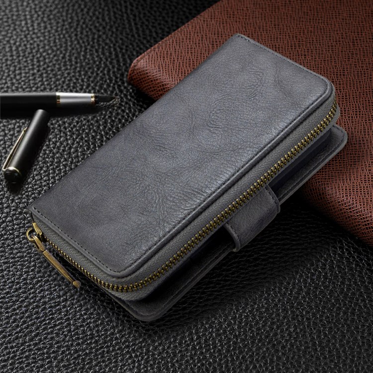 BF01 Zipper Wallet Style Detachable 2-in-1 Leather Protective Phone Cover for iPhone 12 Pro Max - Grey-4