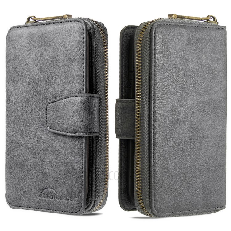 BF01 Zipper Wallet Style Detachable 2-in-1 Leather Protective Phone Cover for iPhone 12 Pro Max - Grey-6