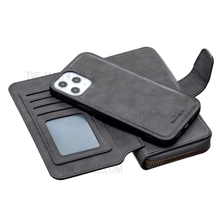 BF01 Zipper Wallet Style Detachable 2-in-1 Leather Protective Phone Cover for iPhone 12 Pro Max - Grey-7