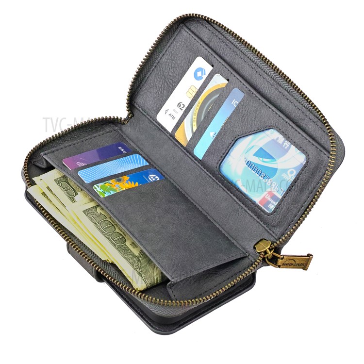BF01 Zipper Wallet Style Detachable 2-in-1 Leather Protective Phone Cover for iPhone 12 Pro Max - Grey-9