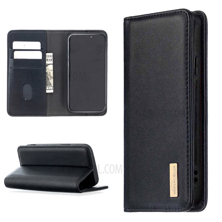 Detachable 2 in 1 Genuine Leather Wallet Stand Phone Cover Shell for iPhone 12 mini - Black-1