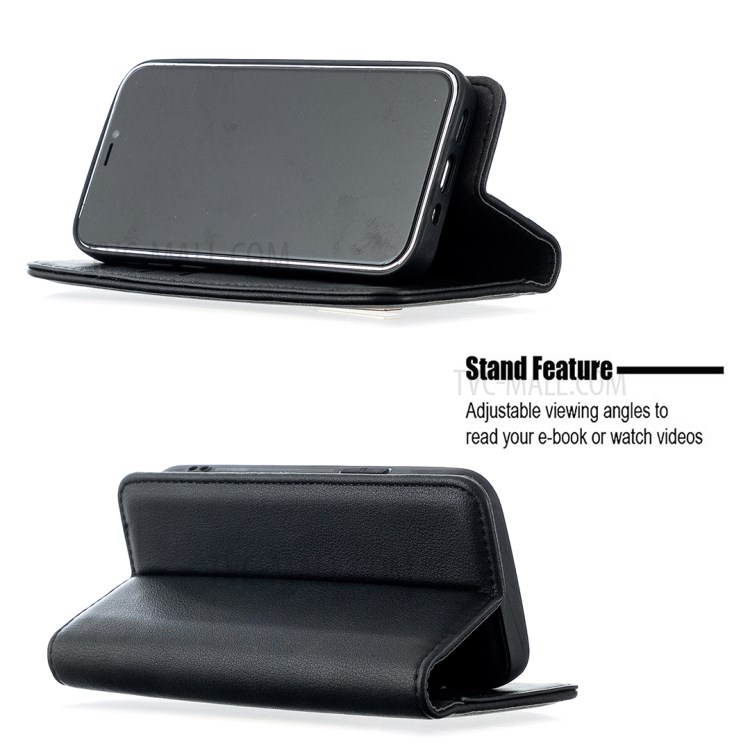 Detachable 2 in 1 Genuine Leather Wallet Stand Phone Cover Shell for iPhone 12 mini - Black-3