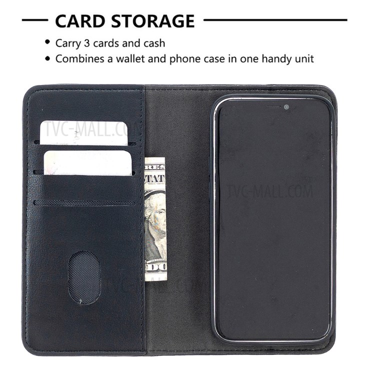 Detachable 2 in 1 Genuine Leather Wallet Stand Phone Cover Shell for iPhone 12 mini - Black-4