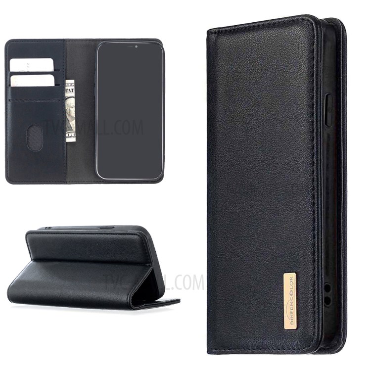 Split Genuine Leather Wallet Phone Cover Case Anti-Gravity for iPhone 12/12 Pro - Black-1