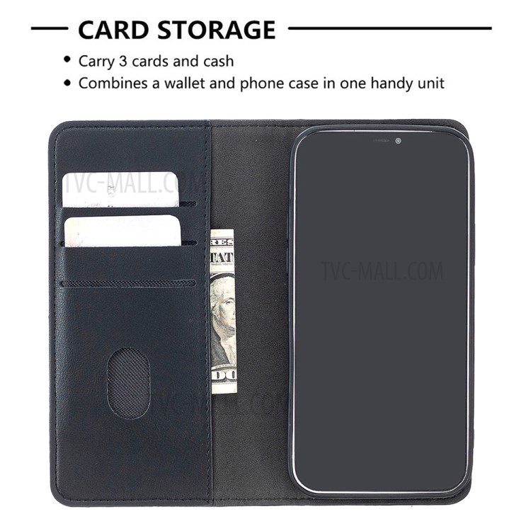 Split Genuine Leather Wallet Phone Cover Case Anti-Gravity for iPhone 12/12 Pro - Black-4