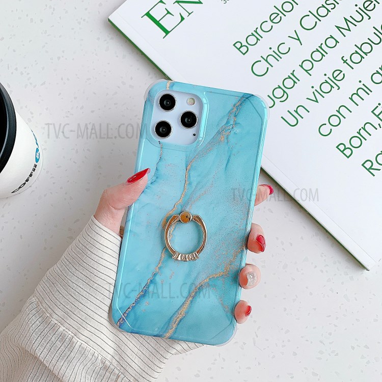 Drop-proof Marble Pattern IMD TPU Phone Casing with Ring Kickstand for iPhone 11 Pro 5.8 inch - Style A-1