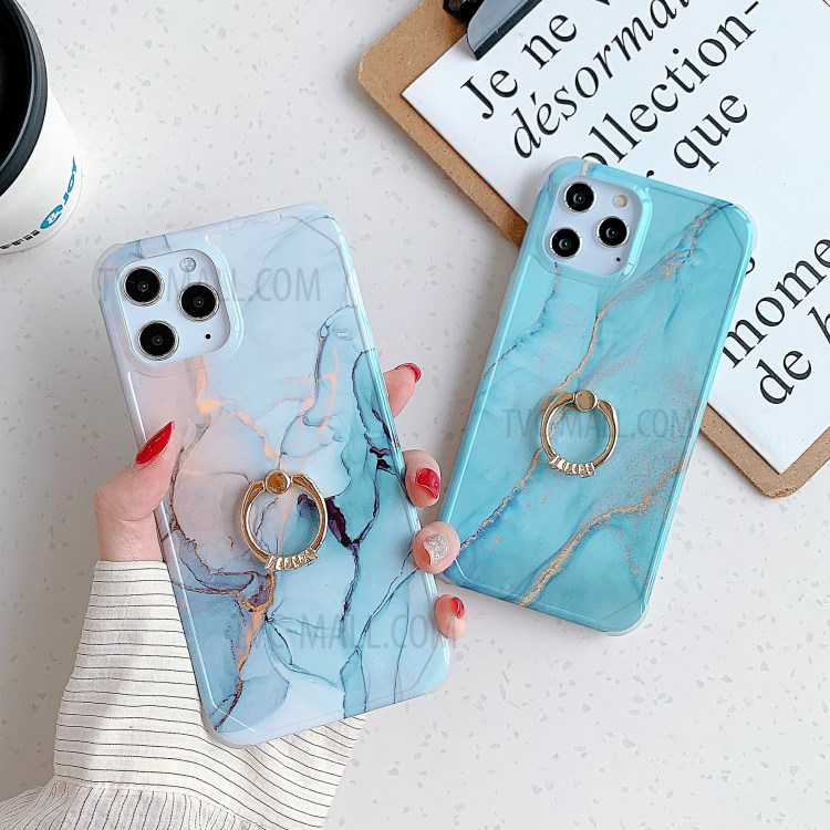 Drop-proof Marble Pattern IMD TPU Phone Casing with Ring Kickstand for iPhone 11 Pro 5.8 inch - Style A-5