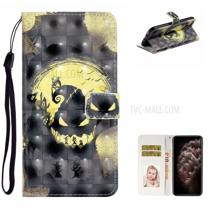 Light Spot Decor Leather Patterned Case for iPhone 12 mini Cover with Stand Wallet - Ghost-1