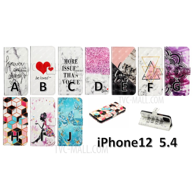 Pattern Printing Leather Wallet Case for iPhone 12 mini Protector Shell - English Characters-9