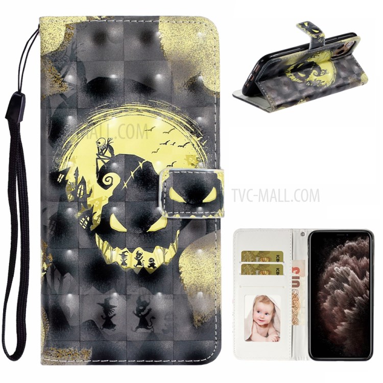 Light Spot Decor Patterned Case for iPhone 12 Pro Max Leather Cover with Stand - Ghost-1