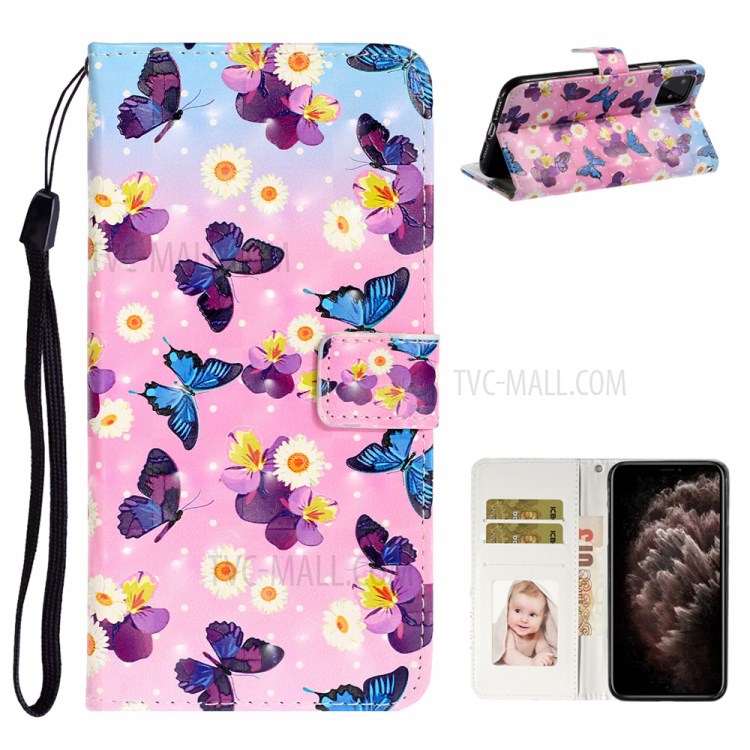 Light Spot Decor Distinctive Patterned Case for iPhone 12 Pro/12 Leather Cover with Stand - Butterflies-1