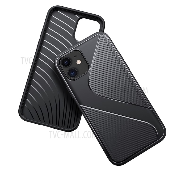 S-shaped Textured Drop-proof TPU Phone Cover for iPhone 12 mini - Black-2