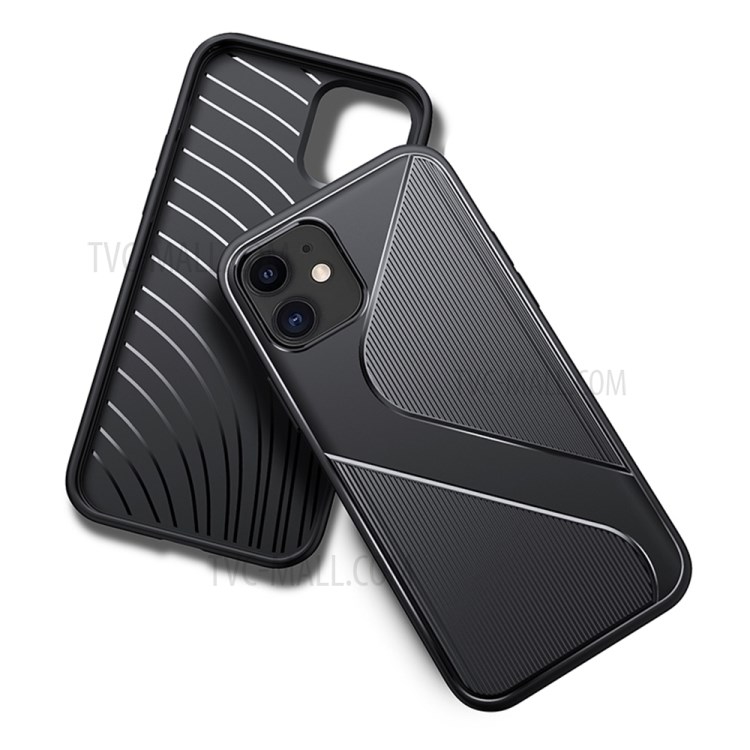 S-shaped Textured Drop-proof TPU Phone Cover for iPhone 12 mini - Black-6