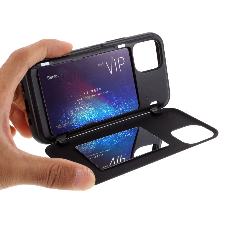 MERCURY GOOSPERY Magnetic Mirror Makeup Shell PC + TPU Hybrid Case with Card Holder for iPhone 12/12 Pro - Black-9