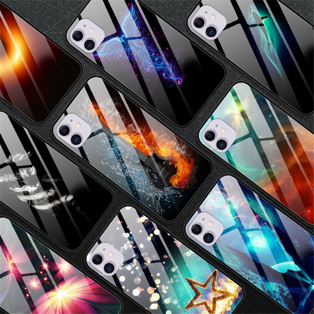 Pattern Printing Tempered Glass + TPU + PC Combo Phone Cover for iPhone 12 Pro/12 - Blue Flowers-4