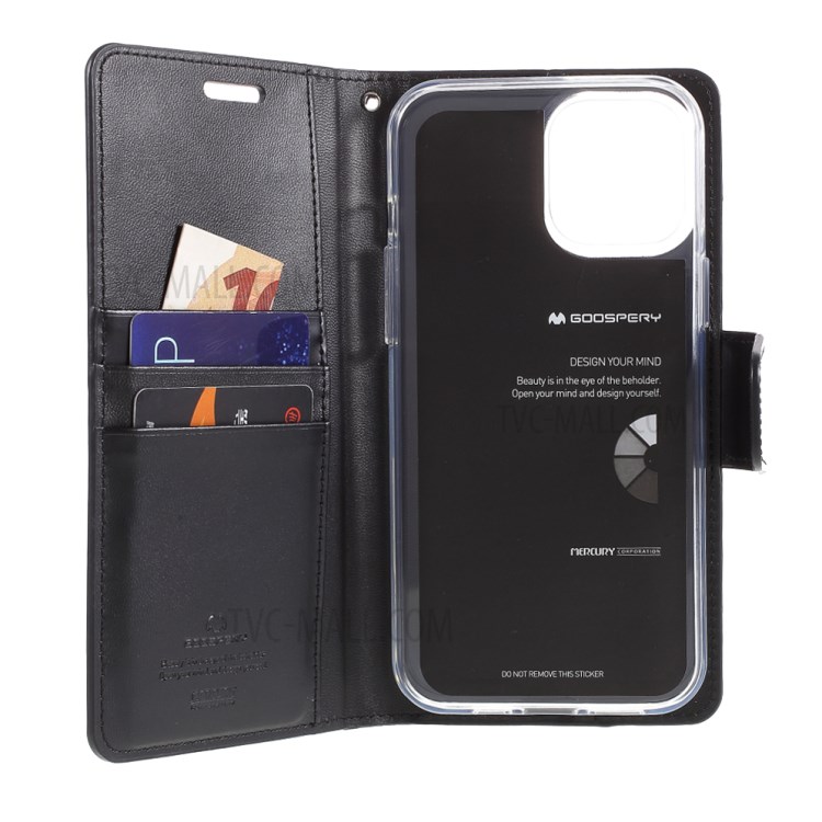 MERCURY GOOSPERY Sonata Diary Leather Wallet Stand Casing for iPhone 12 Mini - Black-8