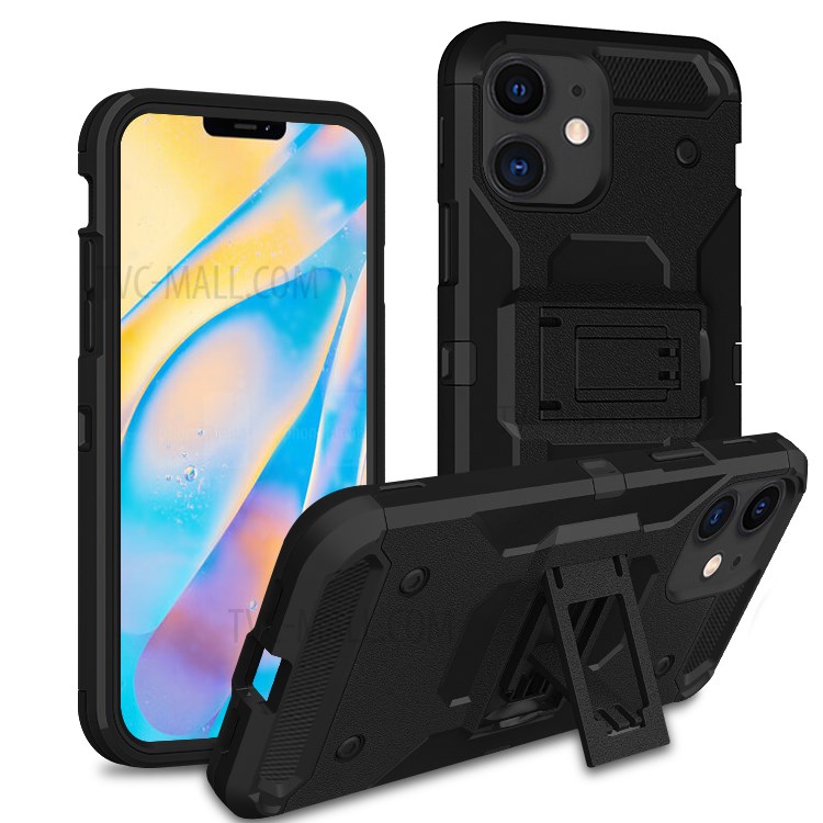 Couverture De Téléphone Hybride Protection Cas Plein De Degré Avec Béquille Pour IPhone 12 Mini - Noir-1