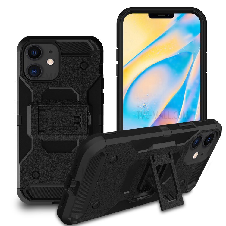 Couverture De Téléphone Hybride Protection Cas Plein De Degré Avec Béquille Pour IPhone 12 Mini - Noir-2