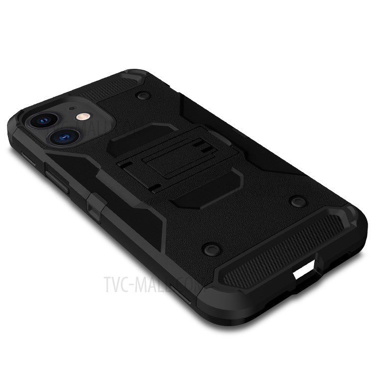 Couverture De Téléphone Hybride Protection Cas Plein De Degré Avec Béquille Pour IPhone 12 Mini - Noir-4