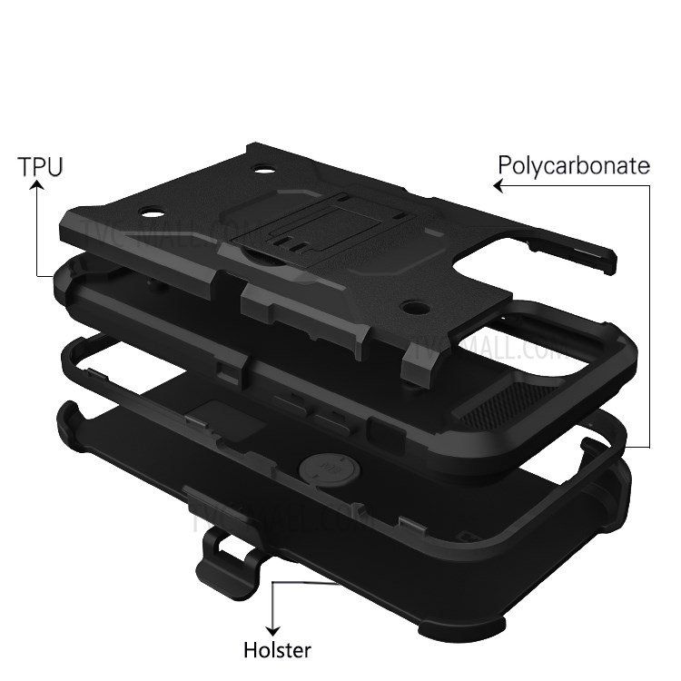 Couverture De Téléphone Hybride Protection Cas Plein De Degré Avec Béquille Pour IPhone 12 Mini - Noir-6