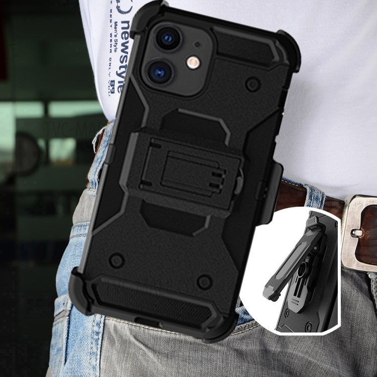 Couverture De Téléphone Hybride Protection Cas Plein De Degré Avec Béquille Pour IPhone 12 Mini - Noir-7
