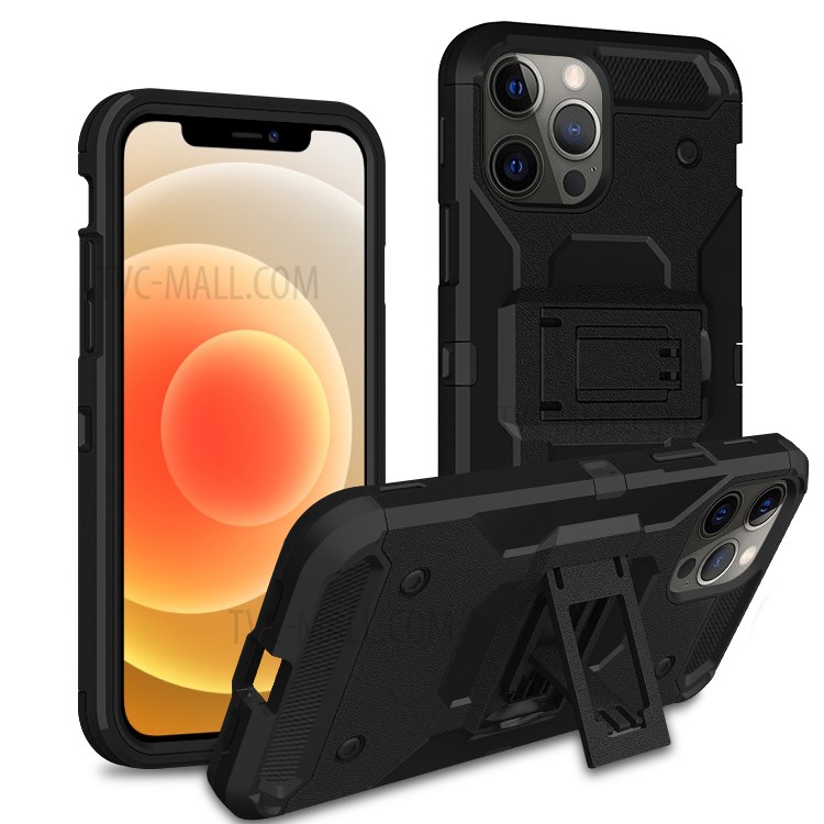 Hybrid Phone Protective Cover Case with Kickstand for iPhone 12/12 Pro - Black-1