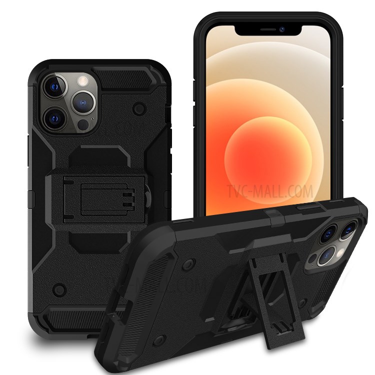 Hybrid Phone Protective Cover Case with Kickstand for iPhone 12/12 Pro - Black-3