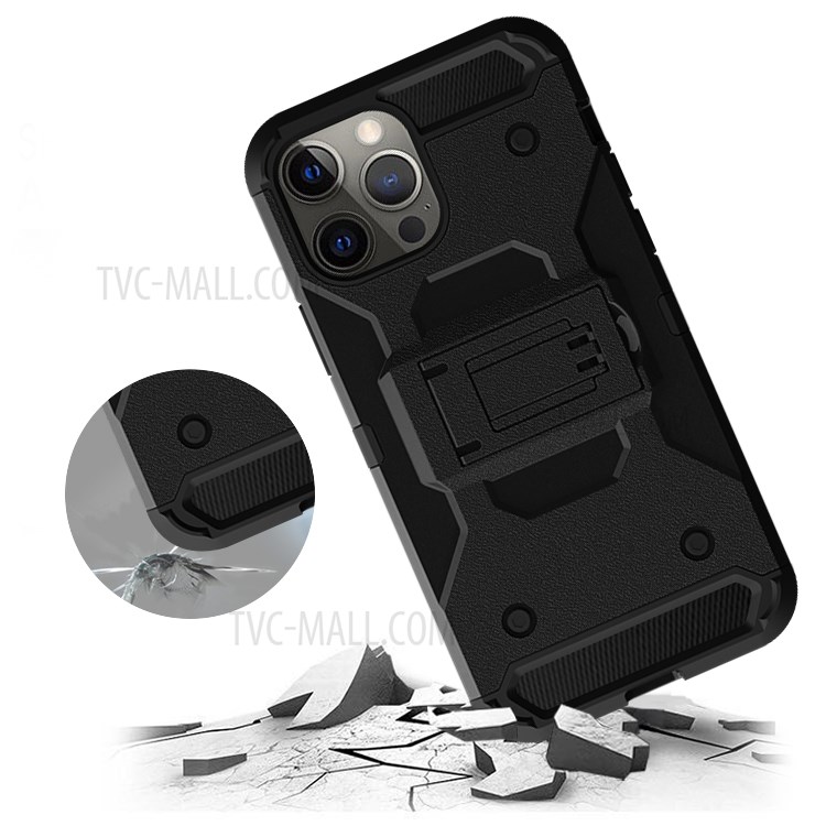 Hybrid Phone Protective Cover Case with Kickstand for iPhone 12/12 Pro - Black-4