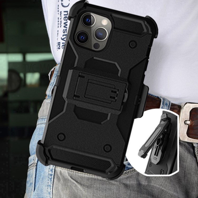 Hybrid Phone Protective Cover Case with Kickstand for iPhone 12/12 Pro - Black-8