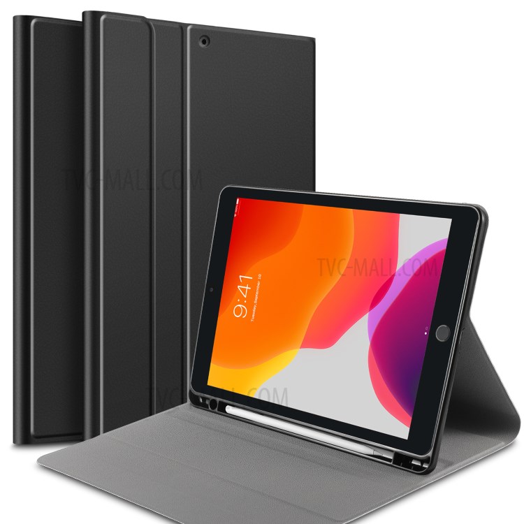 Tri-fold Stand Smart Leather Tablet Case with Pen Slot for iPad 10.2 (2020) / iPad Air 10.5 (2019) - Black-2