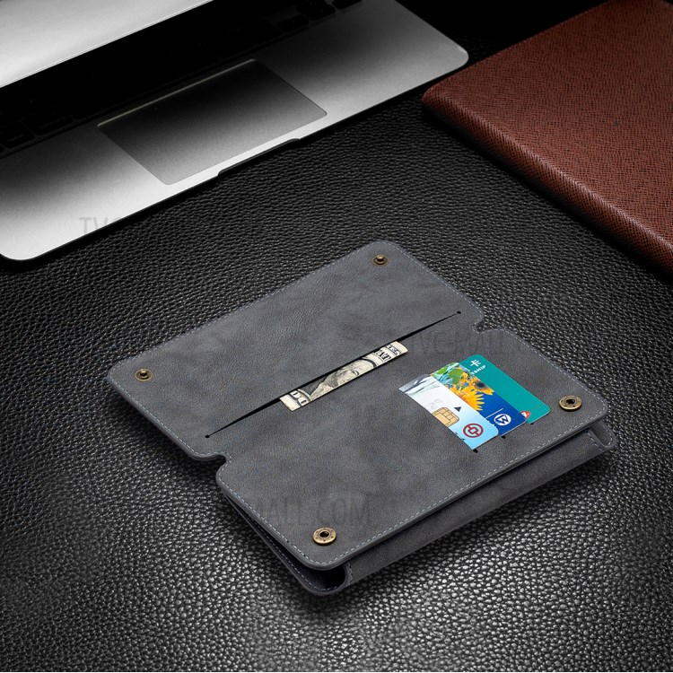 BF07 Cubierta De Cuero Acabado De Teléfono De La Carpeta Mate Desmontable Con Bolsillo Con Cremallera Para El Iphone 11 Pro Máximo De 6,5 Pulgadas - Gris-11