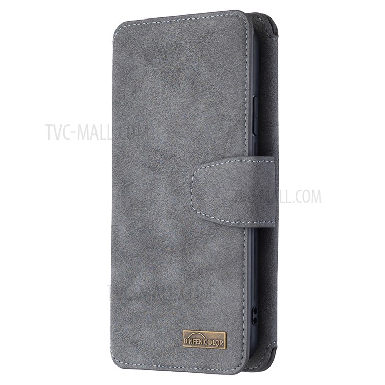 BF07 Cubierta De Cuero Acabado De Teléfono De La Carpeta Mate Desmontable Con Bolsillo Con Cremallera Para El Iphone 11 Pro Máximo De 6,5 Pulgadas - Gris-2