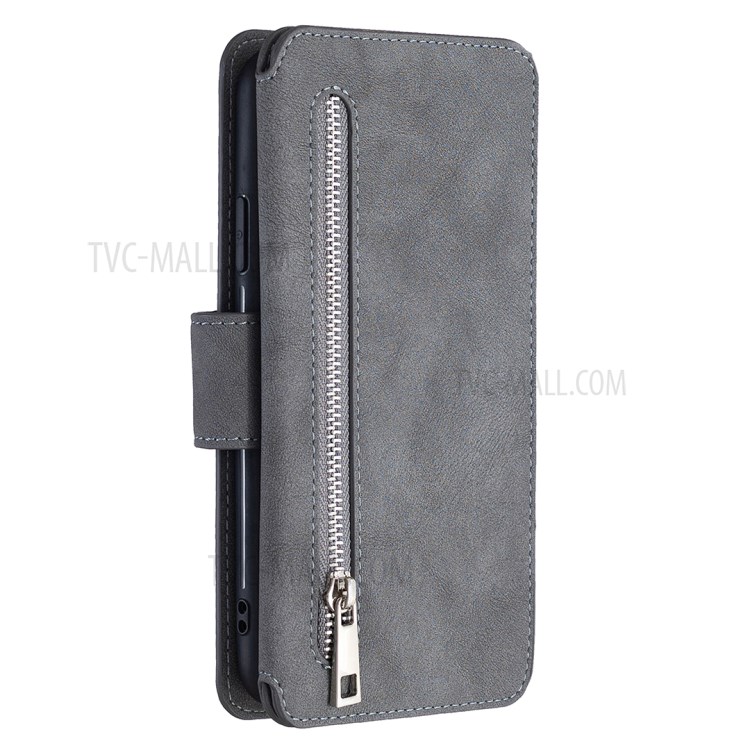 BF07 Cubierta De Cuero Acabado De Teléfono De La Carpeta Mate Desmontable Con Bolsillo Con Cremallera Para El Iphone 11 Pro Máximo De 6,5 Pulgadas - Gris-3