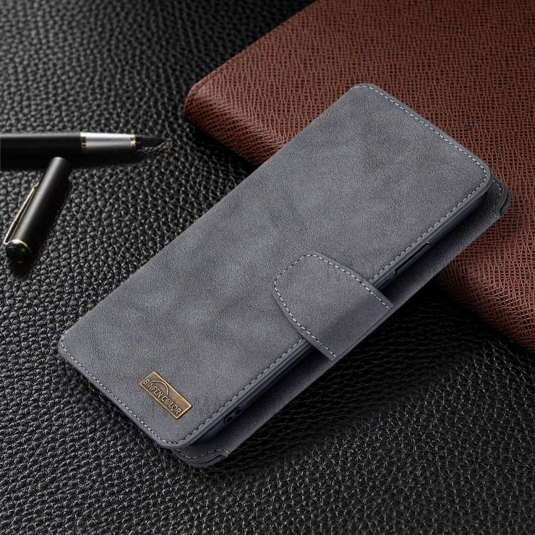 BF07 Cubierta De Cuero Acabado De Teléfono De La Carpeta Mate Desmontable Con Bolsillo Con Cremallera Para El Iphone 11 Pro Máximo De 6,5 Pulgadas - Gris-8