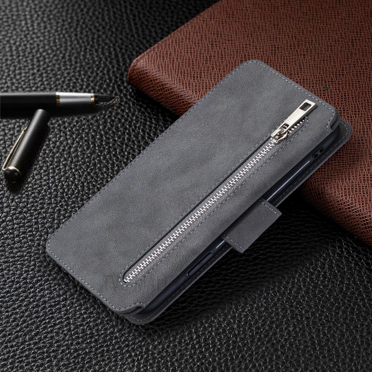 BF07 Cubierta De Cuero Acabado De Teléfono De La Carpeta Mate Desmontable Con Bolsillo Con Cremallera Para El Iphone 11 Pro Máximo De 6,5 Pulgadas - Gris-9