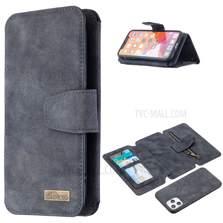 BF07 Detachable Matte Finish Leather Wallet Phone Cover with Zippered Pocket for iPhone 11 Pro 5.8-inch - Black-1