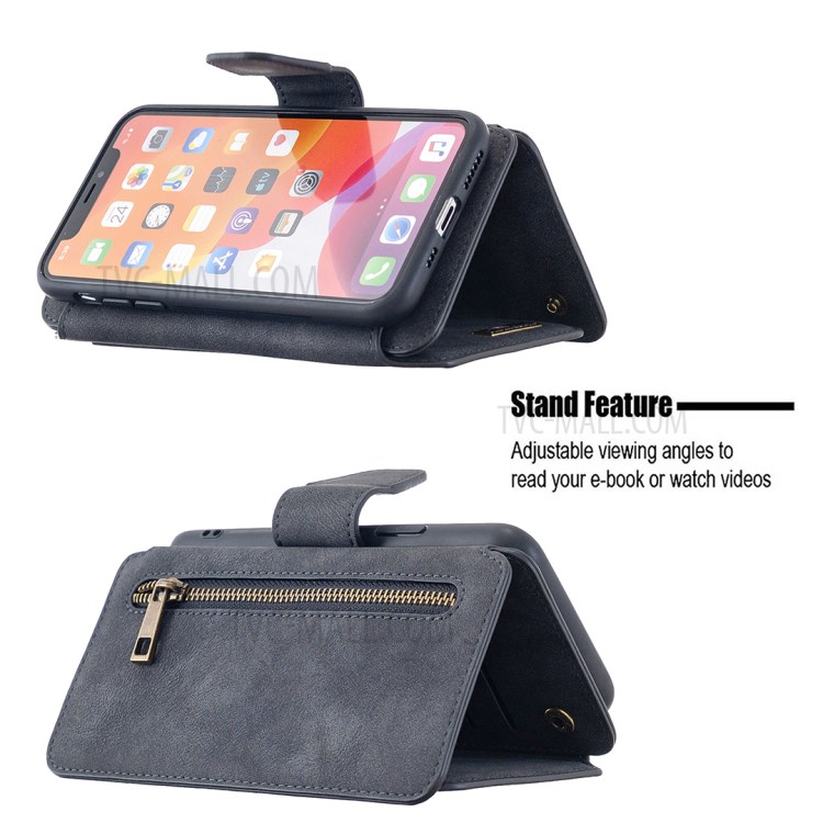 BF07 Detachable Matte Finish Leather Wallet Phone Cover with Zippered Pocket for iPhone 11 Pro 5.8-inch - Black-5