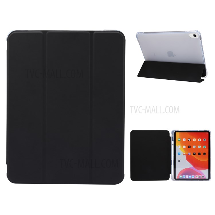 Tri-fold Stand Leather Smart Case with Pen Slot for iPad Air (2020) - Black-1