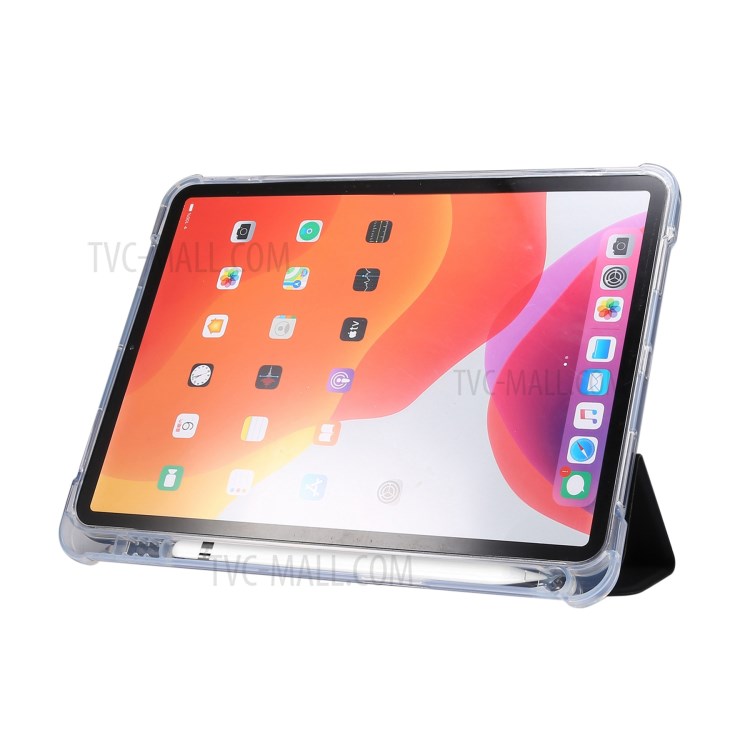 Tri-fold Stand Leather Smart Case with Pen Slot for iPad Air (2020) - Black-4