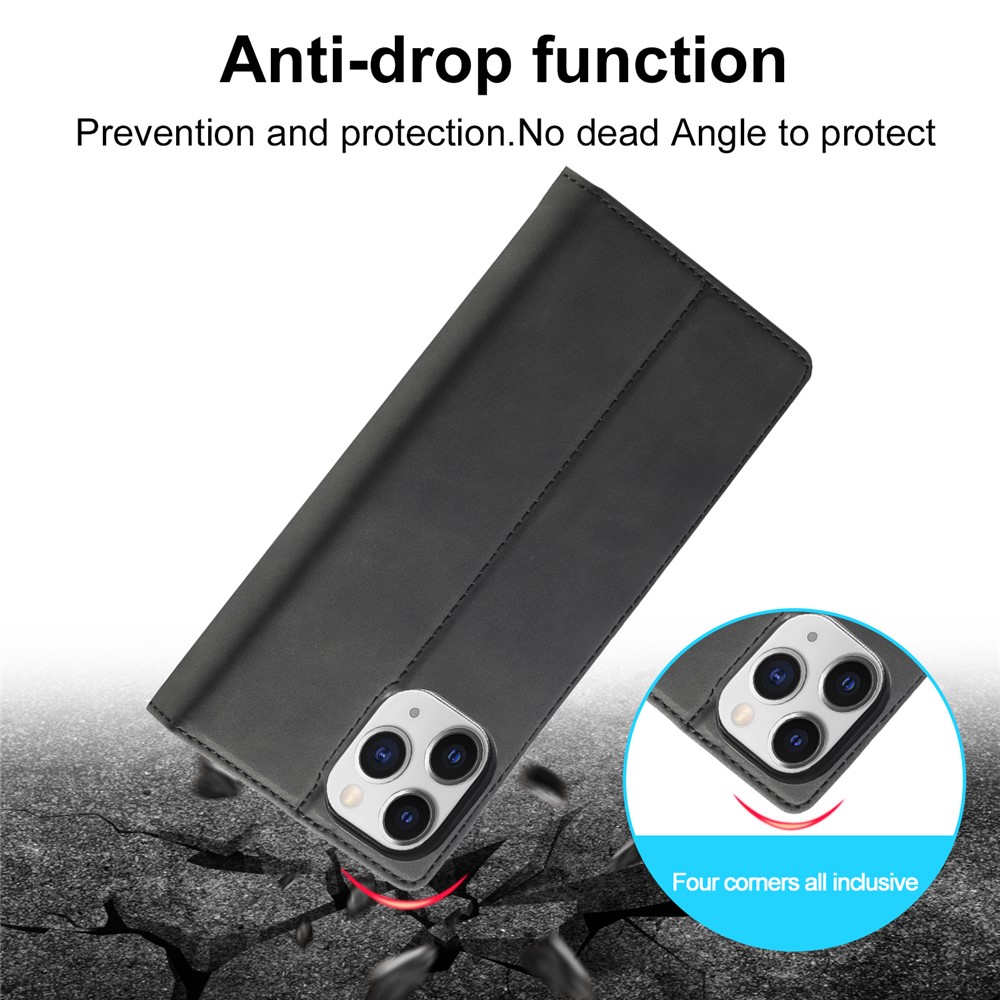 LC.IMEEKE Strong Magnetic Liquid Silicone Feel Leather Phone Case for iPhone 12 / 12 Pro - Black-15