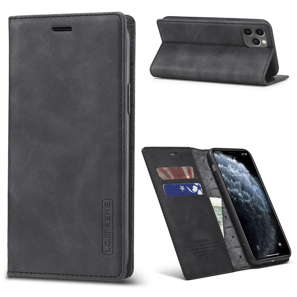 LC.IMEEKE Anti-drop Auto-absorbed Wallet Stand Leather Case for iPhone 11 Pro Max - Black-1