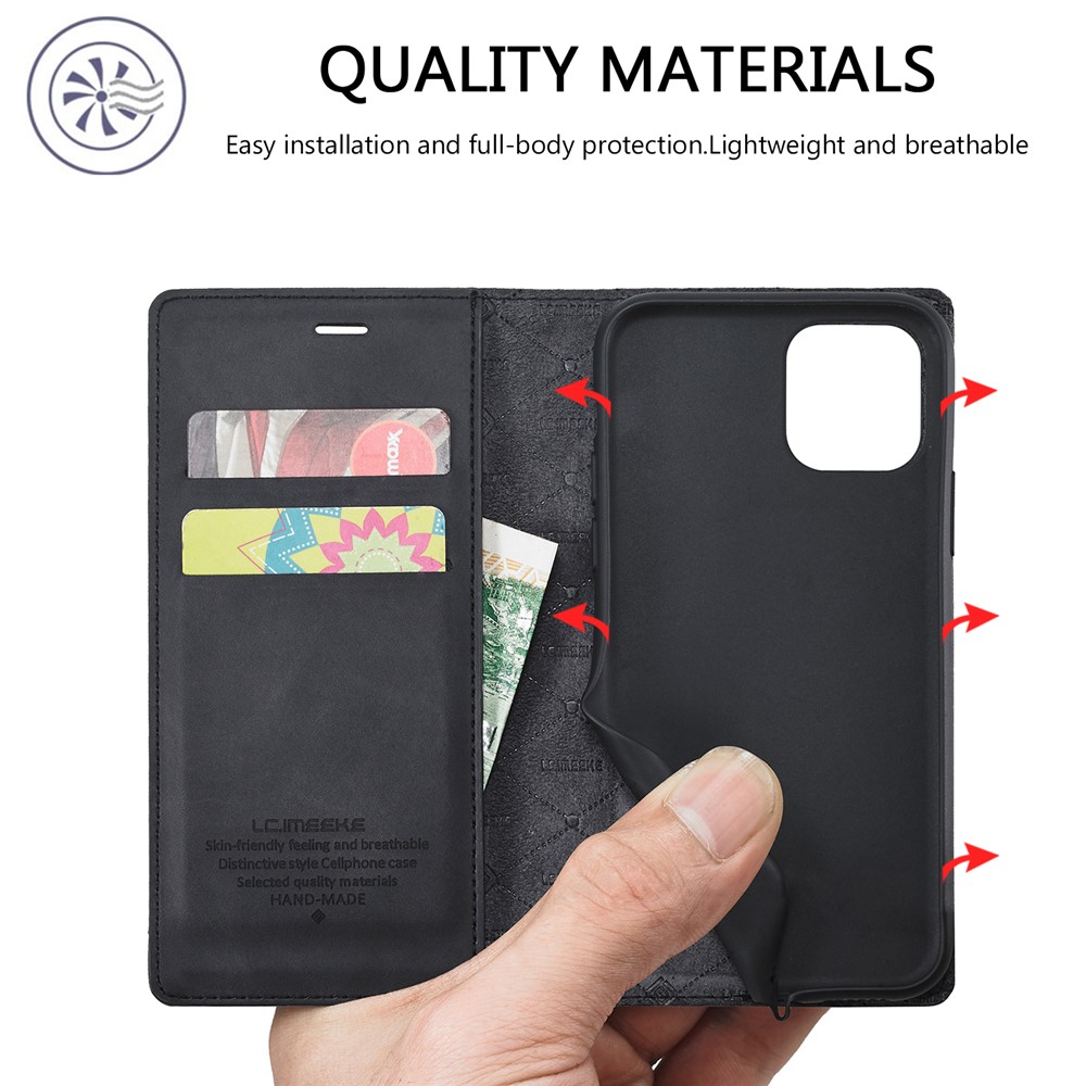 LC.IMEEKE Anti-drop Auto-absorbed Wallet Stand Leather Case for iPhone 11 Pro Max - Black-11